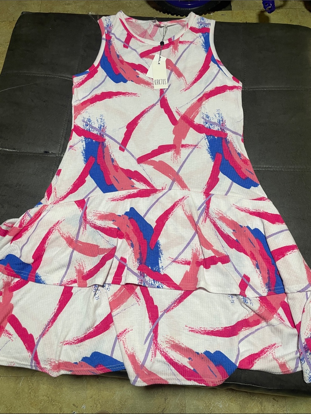 Kaktus White Dress with Pink, Blue & Purple Brushstroke Print